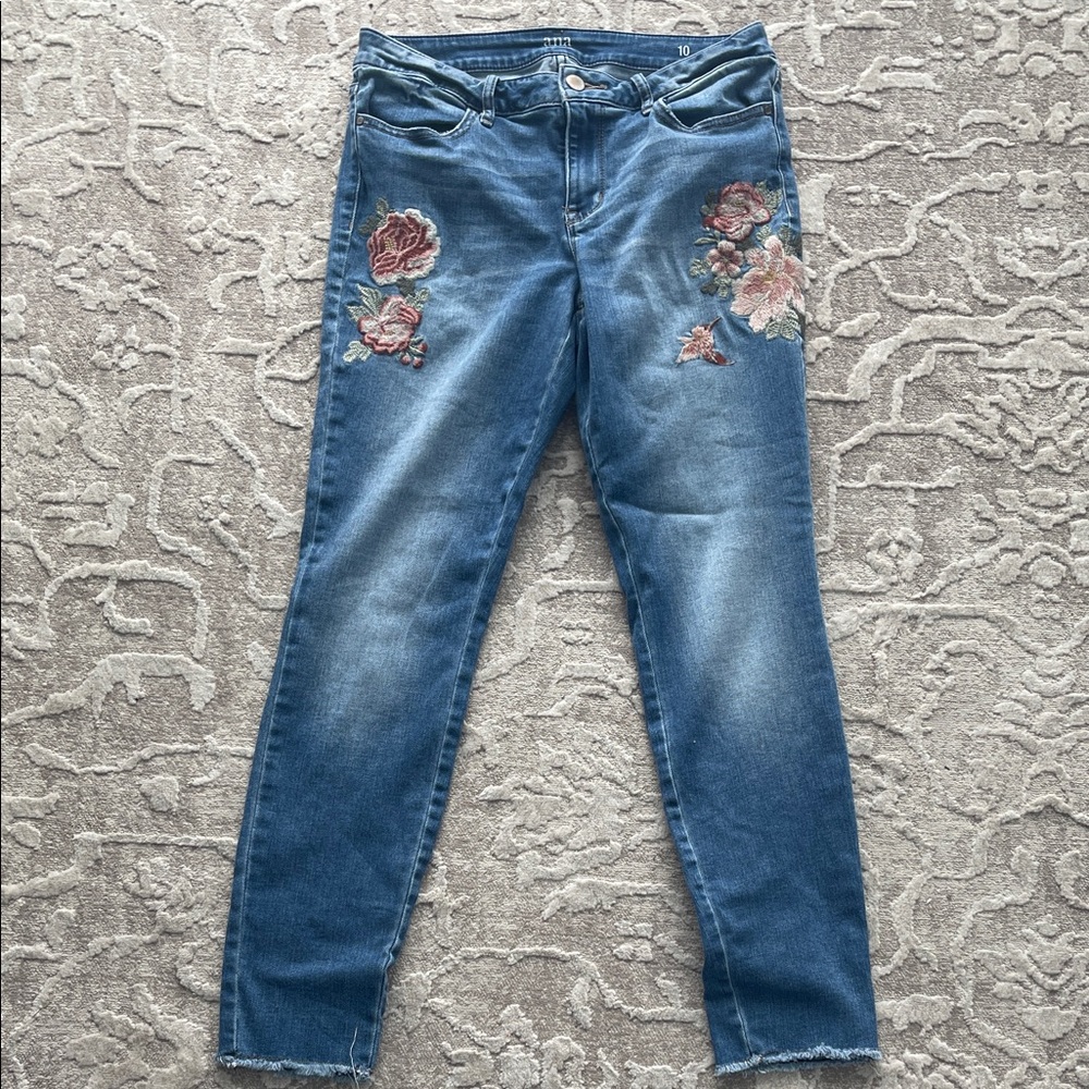 a.n.a Blue Skinny Jeans with Floral Embroidery